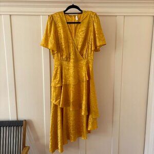 Y.A.S. Gold Stain Tiered Midi Dress Easter Wedding Spring LARGE